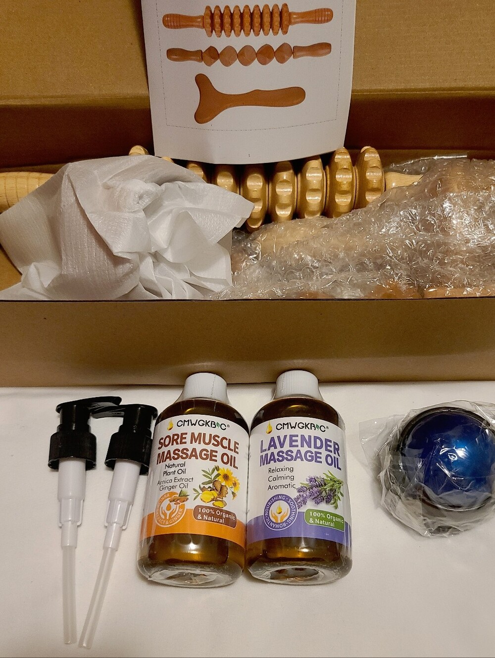 Wood Therapy Massage Kit 5-Piece Set + 2 Massage Oils + Massage Ball NIB